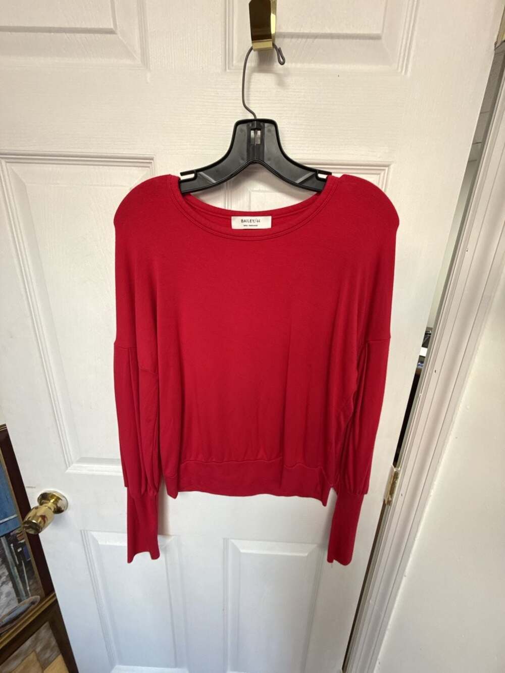 Bailey 44 Red French Terry Long Puff Sleeve Sweatshirt Small